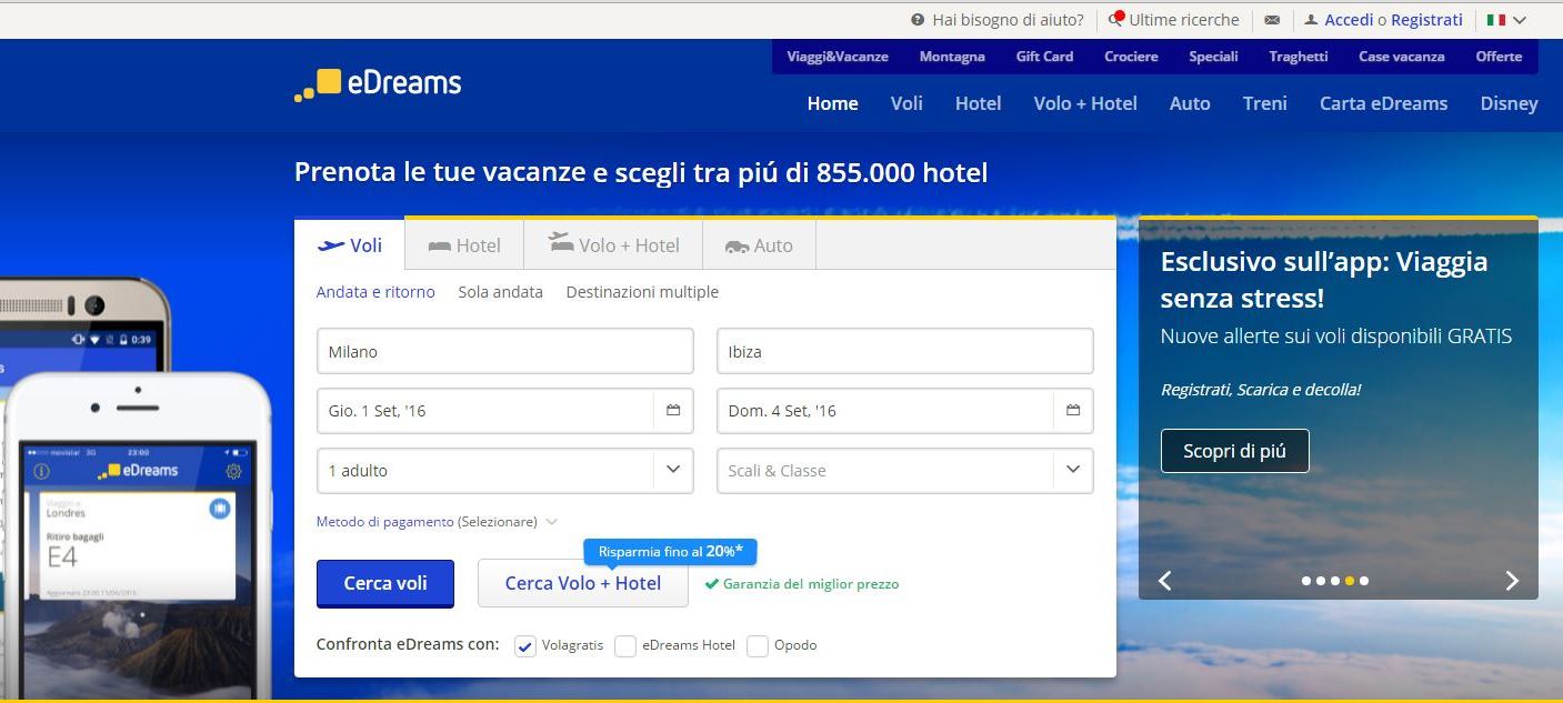 schermata ricerca volo edreams blog di viaggi