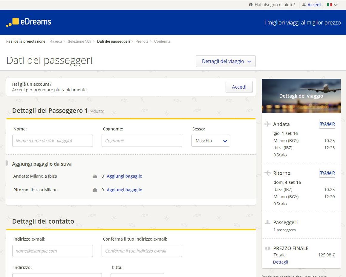 dati personali edreams blog di viaggi